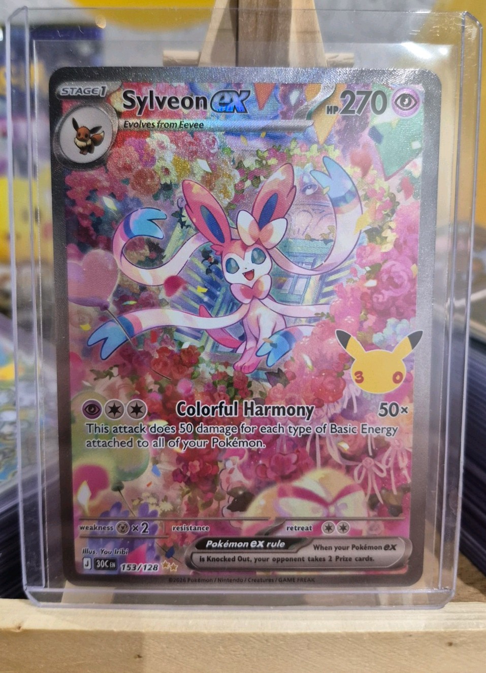Sylveon EX 30th Anniversary Pokemon Card  153/128 Hard Find Mint UK