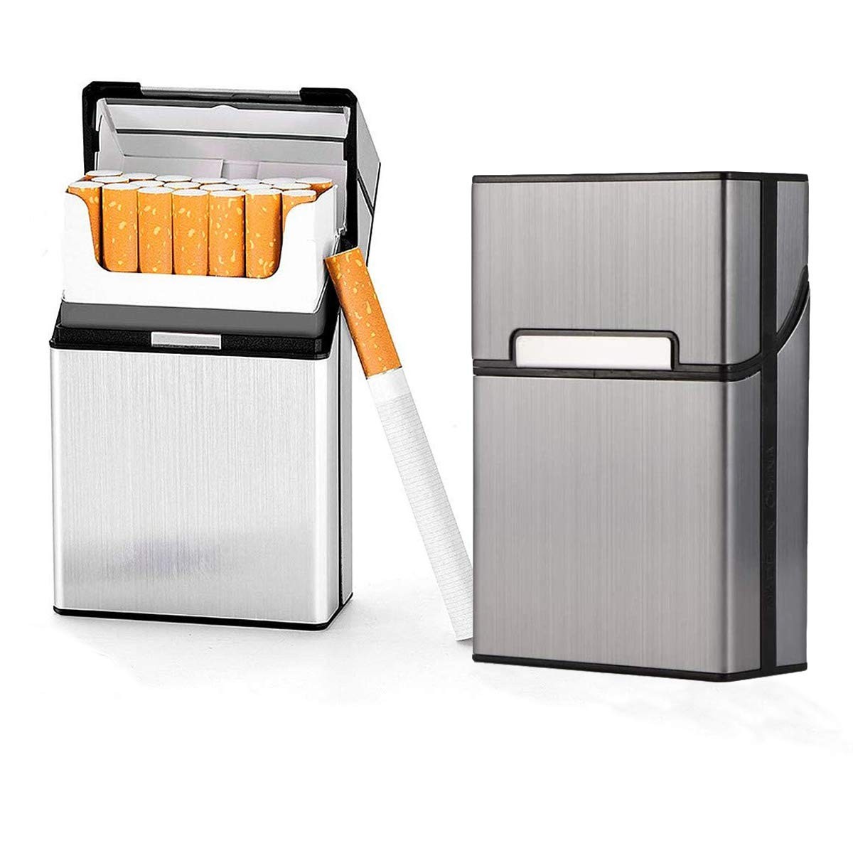 Case Brushed Metal Cigarette Case with Magnetic Switch Flip Closure,20 Capacity