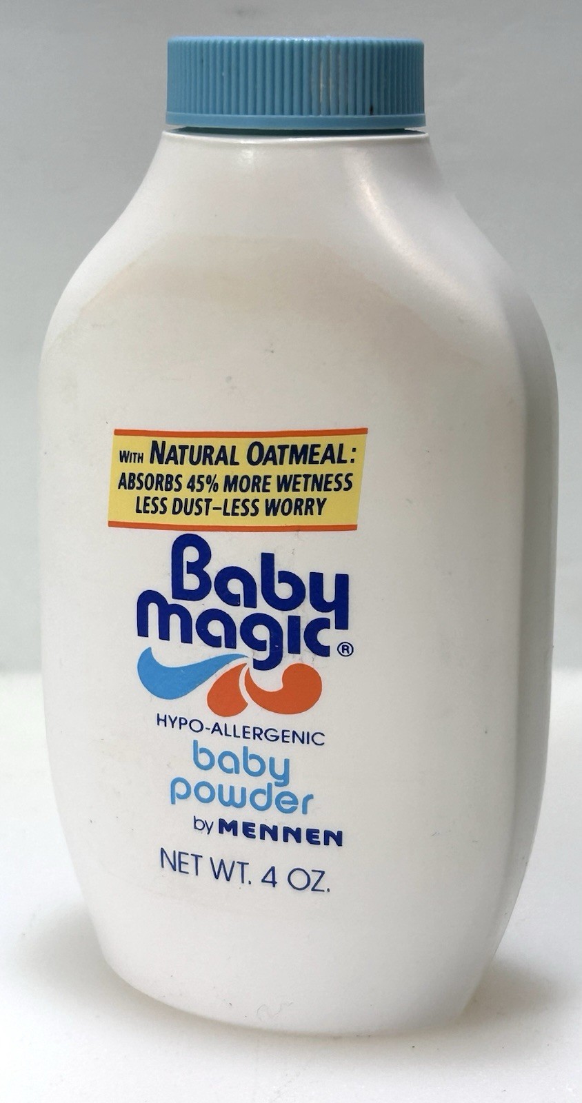 Vtg 1970s Baby Magic Talc Powder by Mennen 4oz Bottle Nursery Set Prop Full