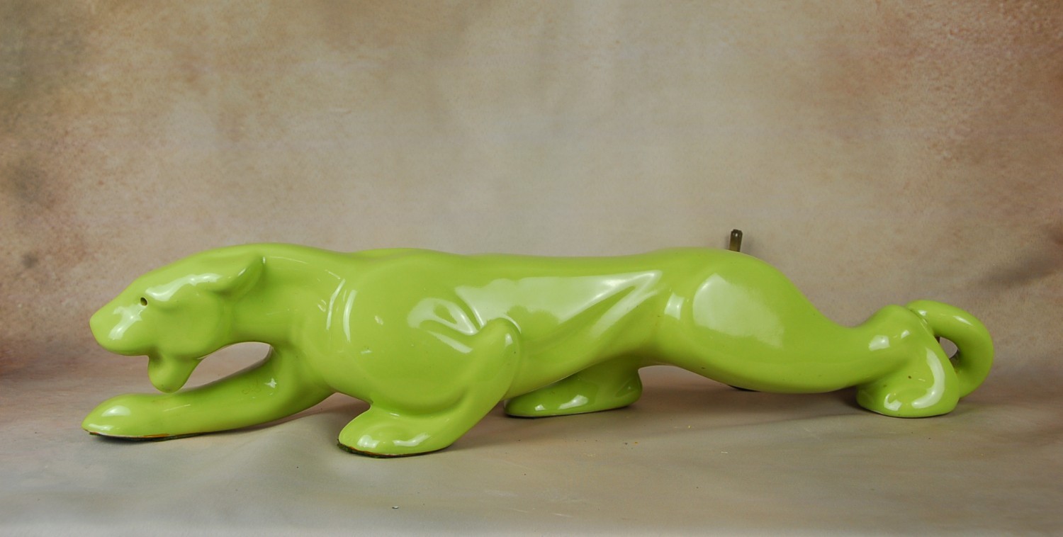 VTG~Mid-Century Modern Chartreuse Ceramic Panther TV lamp~Works GREAT~22 1/2\ VTG~Mid-Century Modern Chartreuse Ceramic Panther TV lamp~Works GREAT~22 1/2\