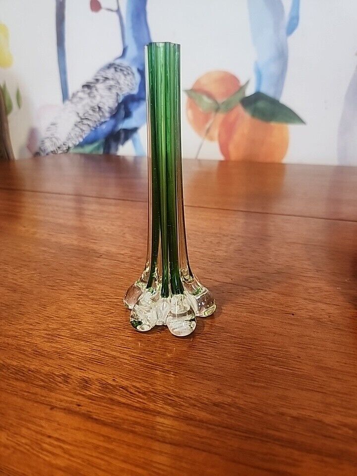 Vintage Emerald Green Art Glass Long Stemmed Footed 6\
