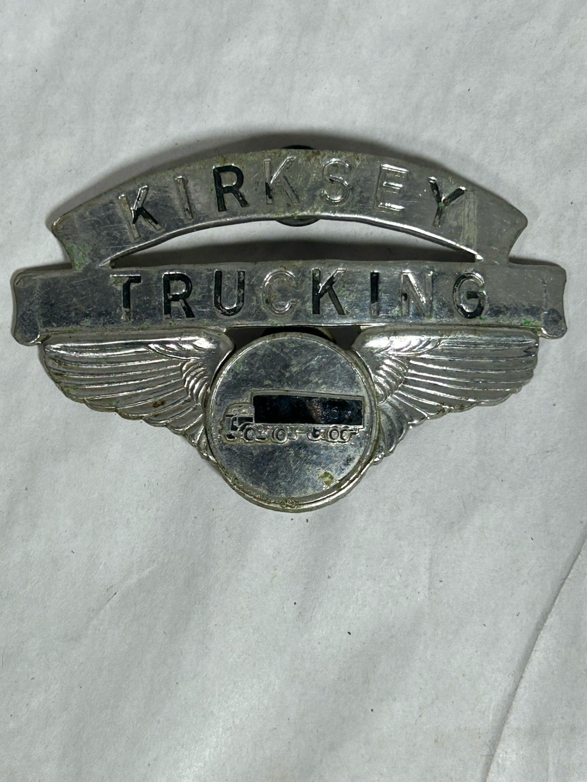 Vintage Kirksey Trucking Hat Badge Cap Advertising Semi Metal Pin Display Vintage Kirksey Trucking Hat Badge Cap Advertising Semi Metal Pin Display