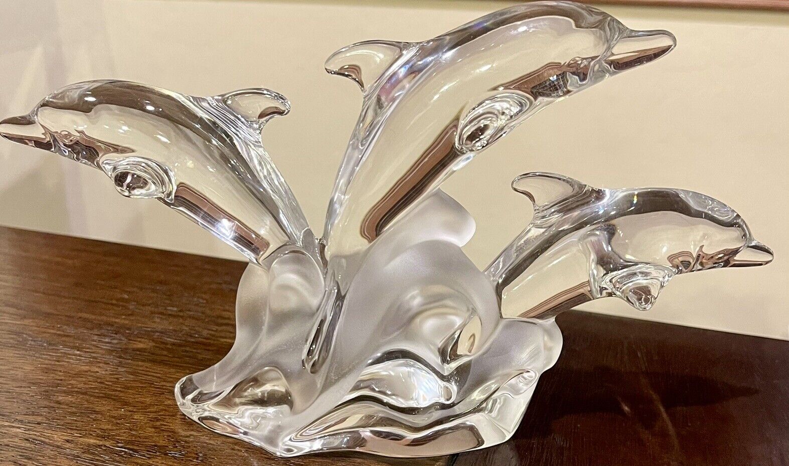 Lenox Fine Crystal Trio Of Light Dolphins Leaping 10.5