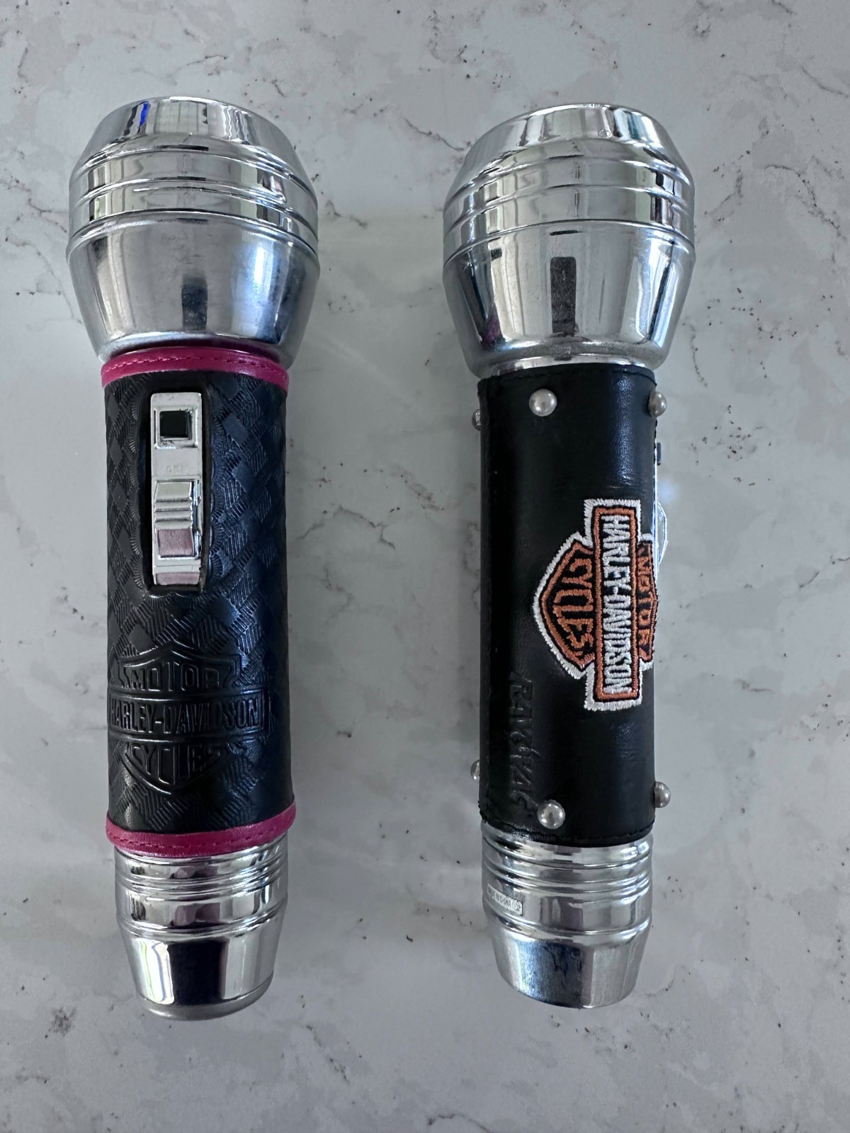 Pair of Vintage Harley Davidson Flashlights - Ray-O-Vac Leather Wrap Motorcycle