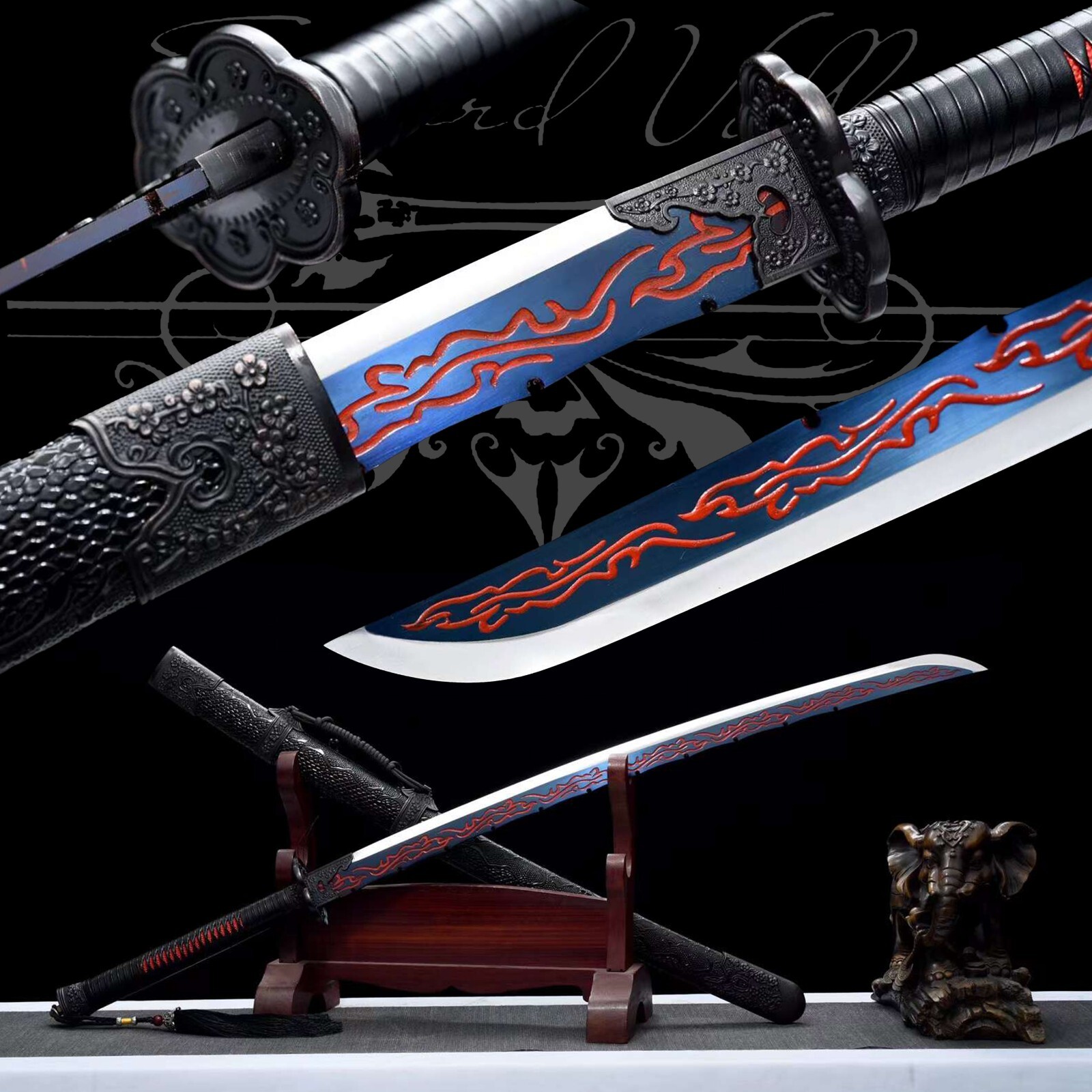 108cm Handmade Katana/Sharpened Sword/Fighting Master/Red Patterned Blade/Combat 108cm Handmade Katana/Sharpened Sword/Fighting Master/Red Patterned Blade/Combat