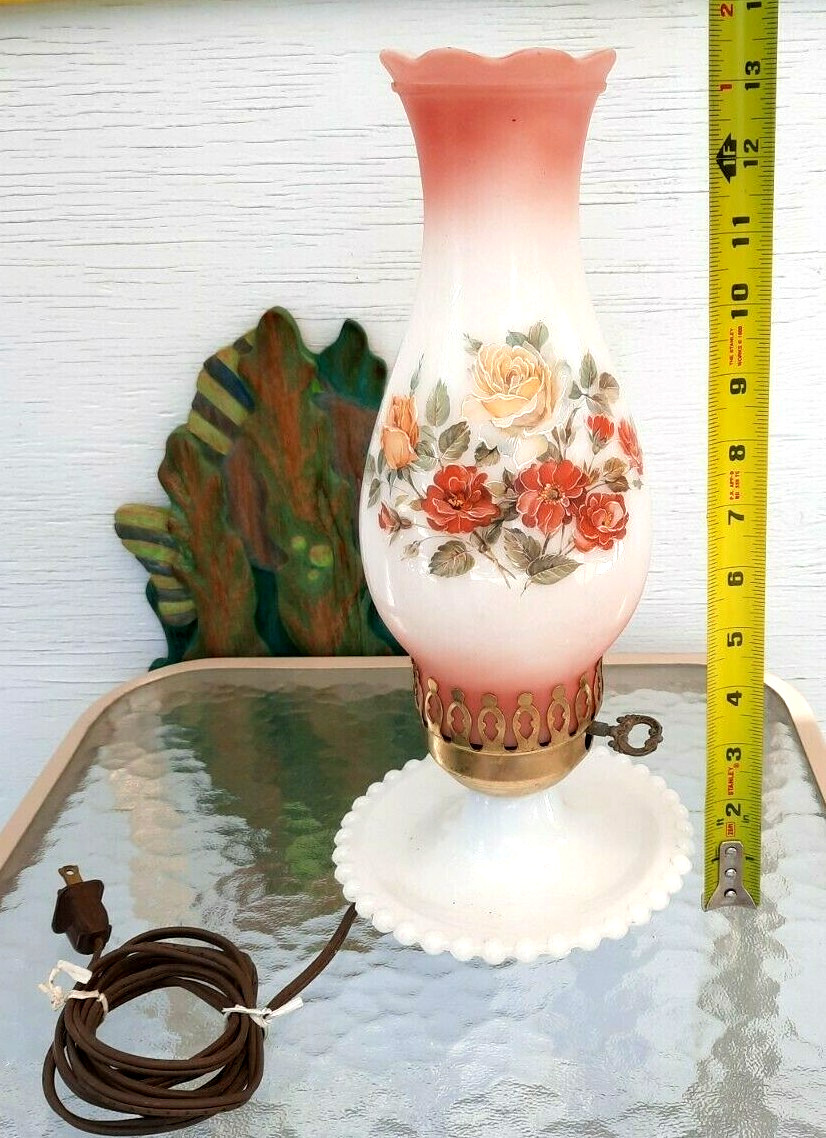 Vintage Crownreative Industries Hostess  Hurricane Lamp  13.5 in Frosted Glass