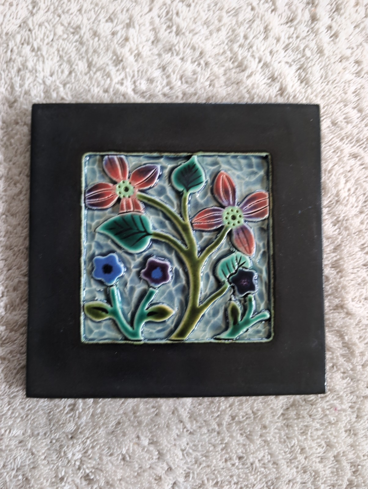 Fleur McLauchlan Art Pottery Clay Wall Tile Plaque. 5 X 5