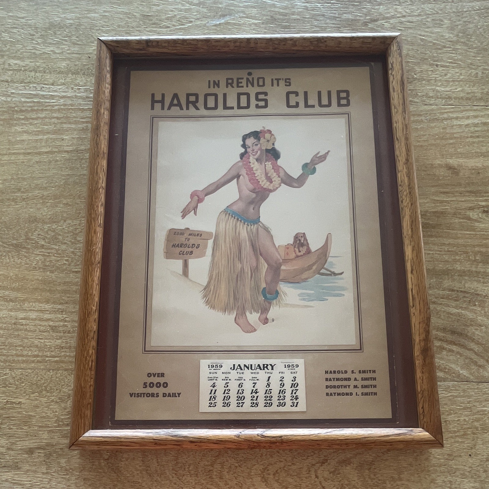 1959 Harold’s Club Calendar Pin Up Framed Art