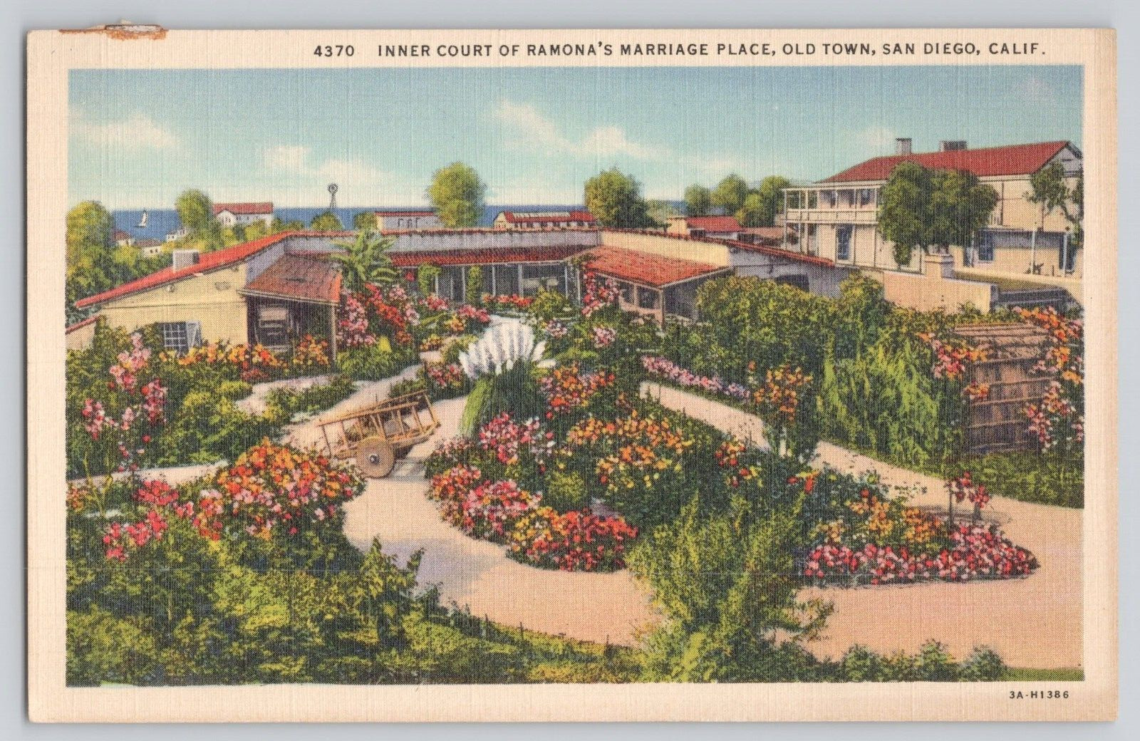 Postcard Inner Court Of Ramona's Marriage Place, Old Town San Diego, Calif.