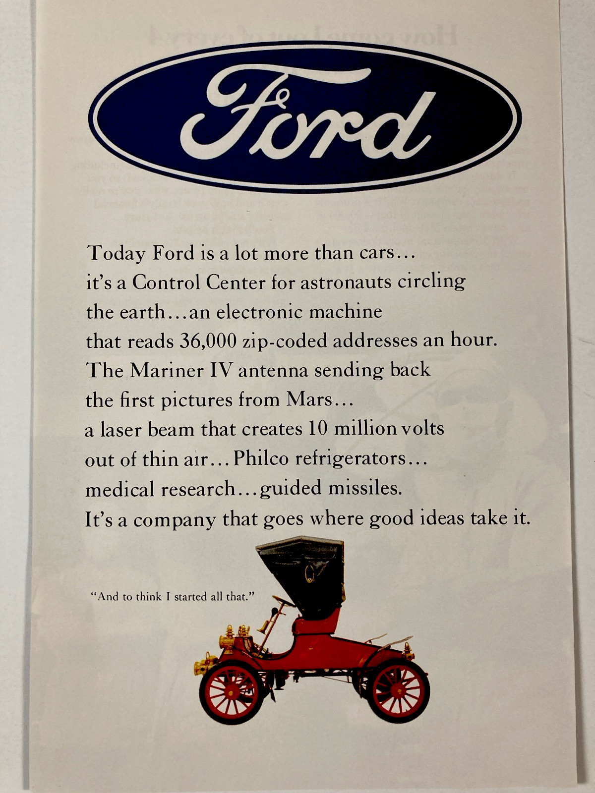 1966 Ford Is A Lot More Than Cars Control Center Mariner IV Antenna  Print Ad
