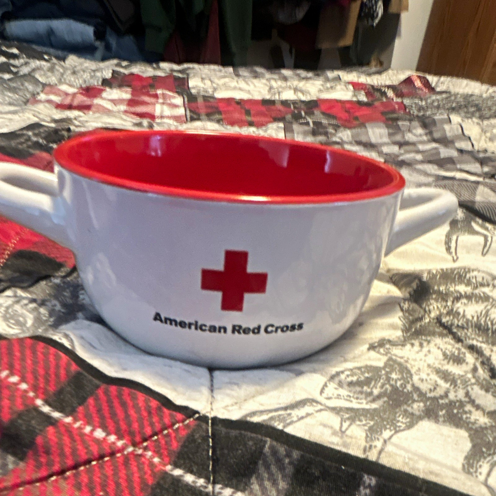 Red Cross White & Red Handled Bowl/Soup Cup with Red Cross Logo