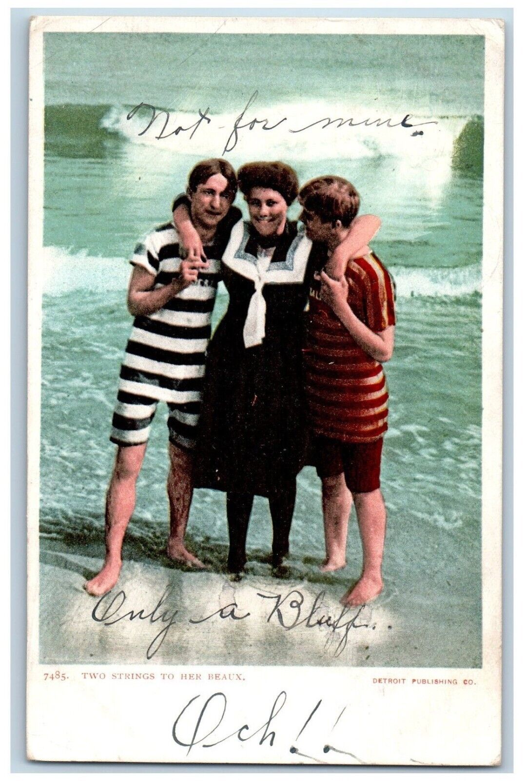 Mother And Sons Postcard Two Strings To Her Beaux Beach Scene 1906 Antique