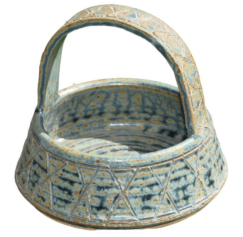 Vintage Art Pottery Basket Handbasket Heavy Signed Handmade USA 6\