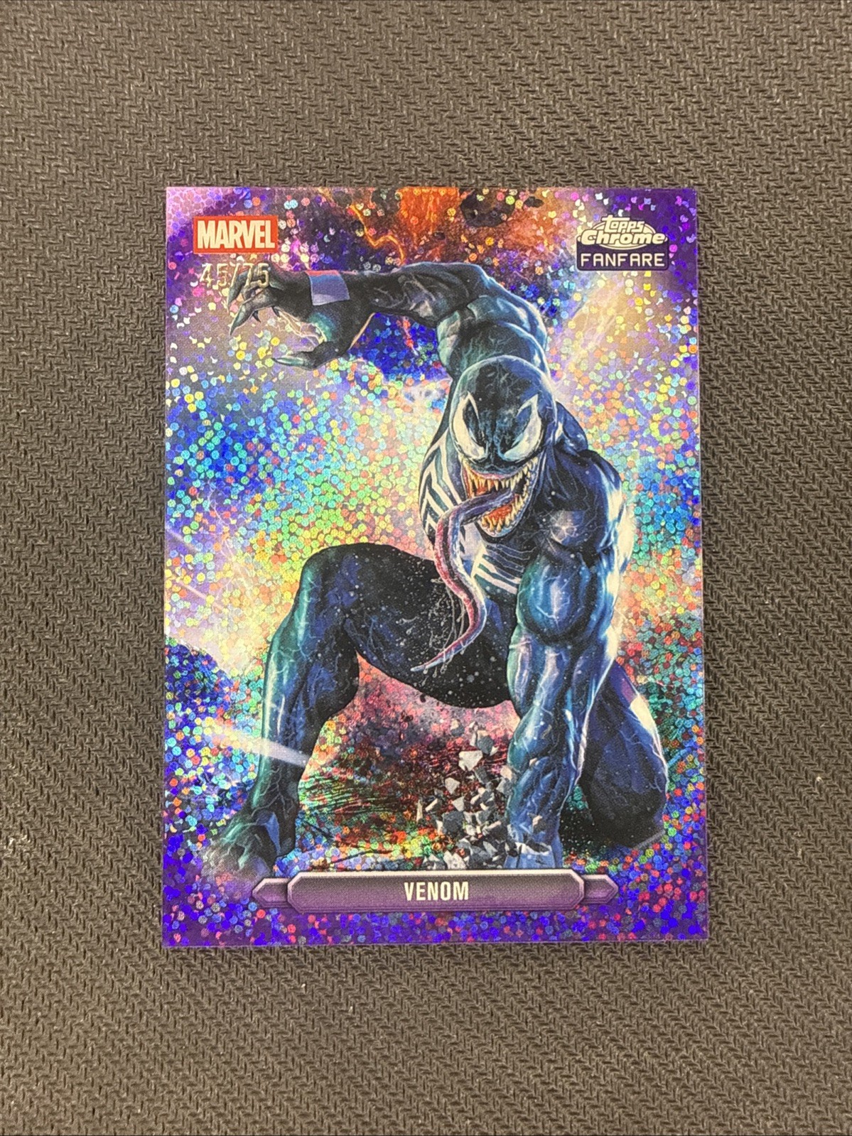 2026 Topps Chrome Marvel VENOM Fanfare Purple Speckle /75 Insert