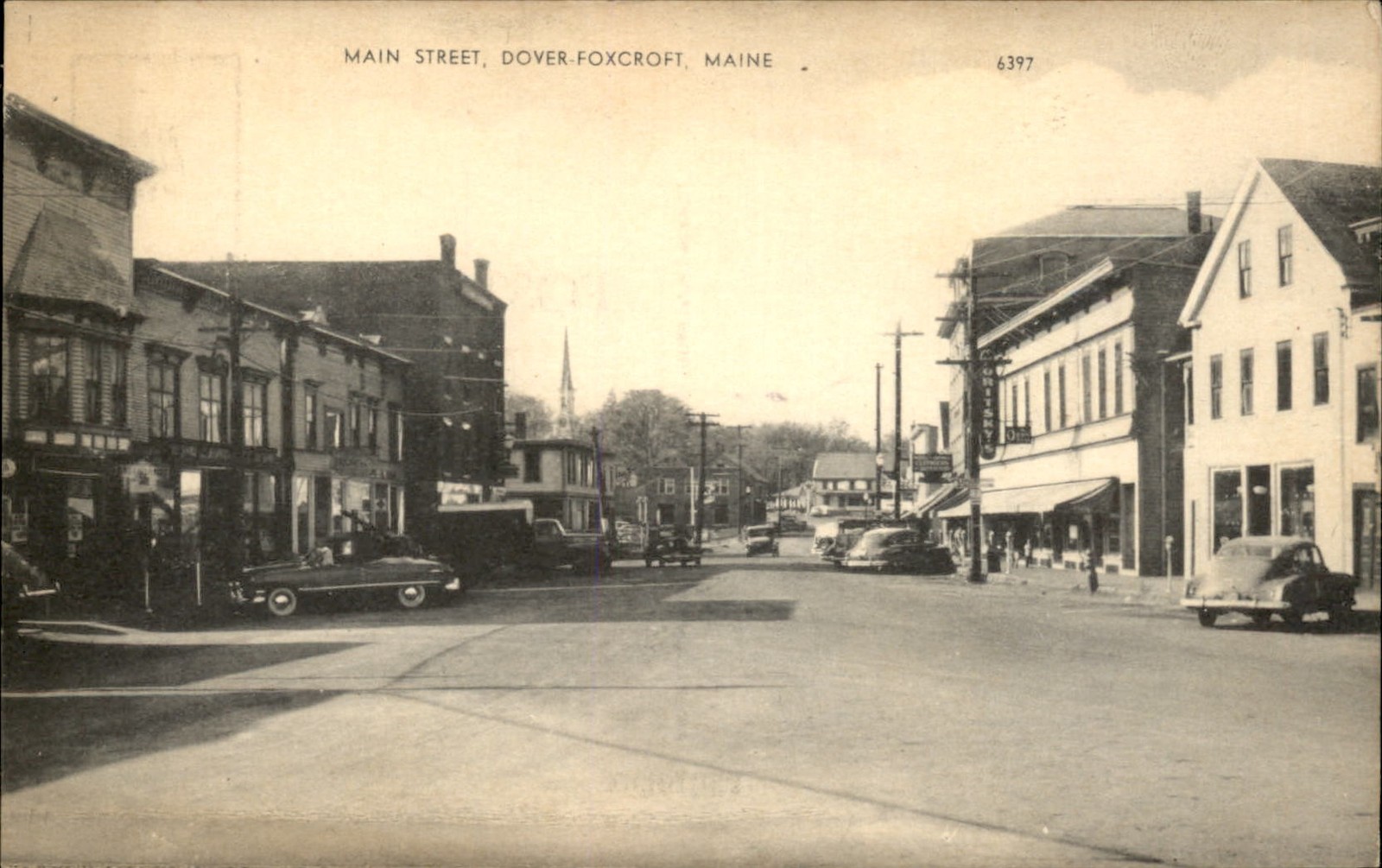 Dover-Foxcroft Maine ME Main Street Photolux c1940s-50s Vintage Postcard