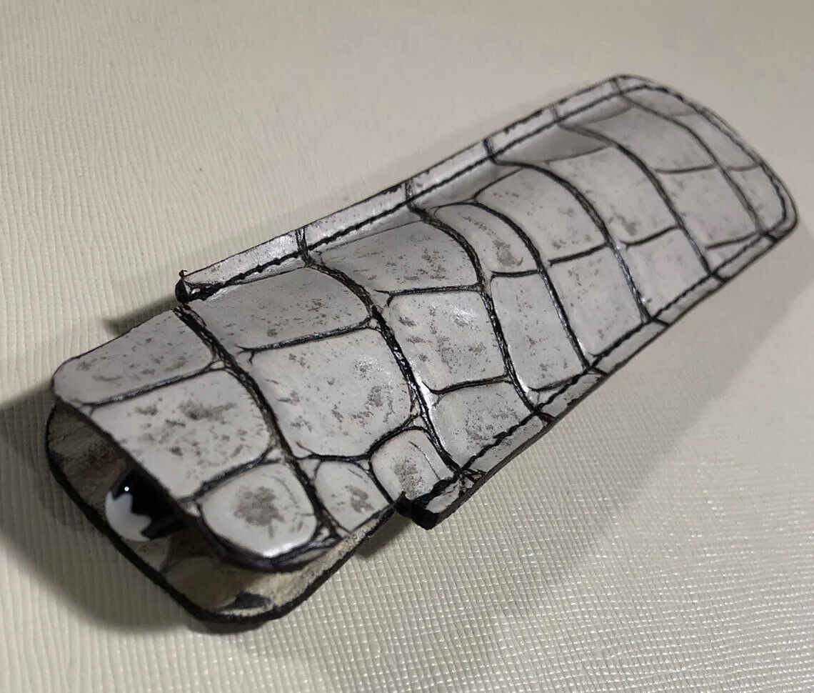 Bone White Embossed Crocodile Leather Pen Sleeve Case for Mont Blanc Ballpoint