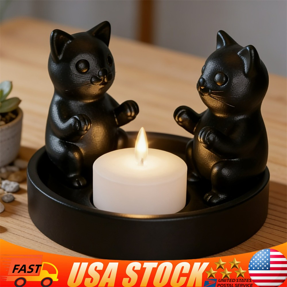 Desktop Cat Candle Holder, Plastic Candle Holder Decor, Black Cat Candle Holder