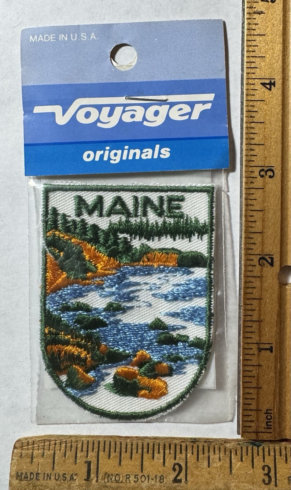 Vintage Maine Iron On Patch Voyager Travel Souvenir Rocky Coastline Shoreline