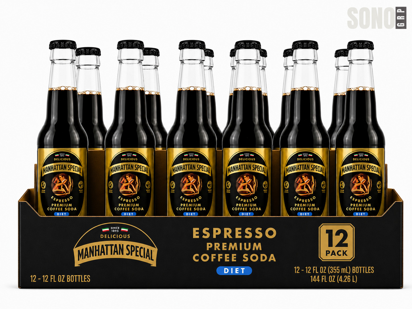 Manhattan Special Premium DIET Espresso Coffee Soda 12oz / 12 Pack Glass Bottles