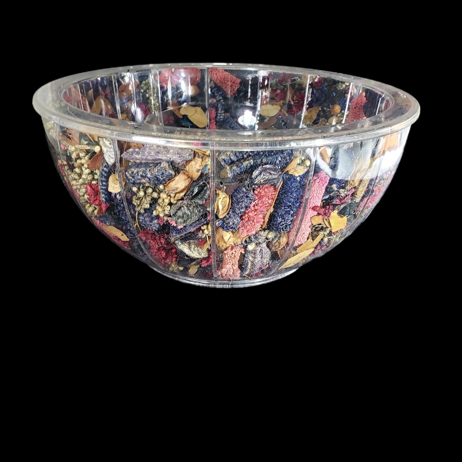 Vintage Large Creations Alpac Salad Bowl Doubled Walled W/ Dried Flowers Leaves