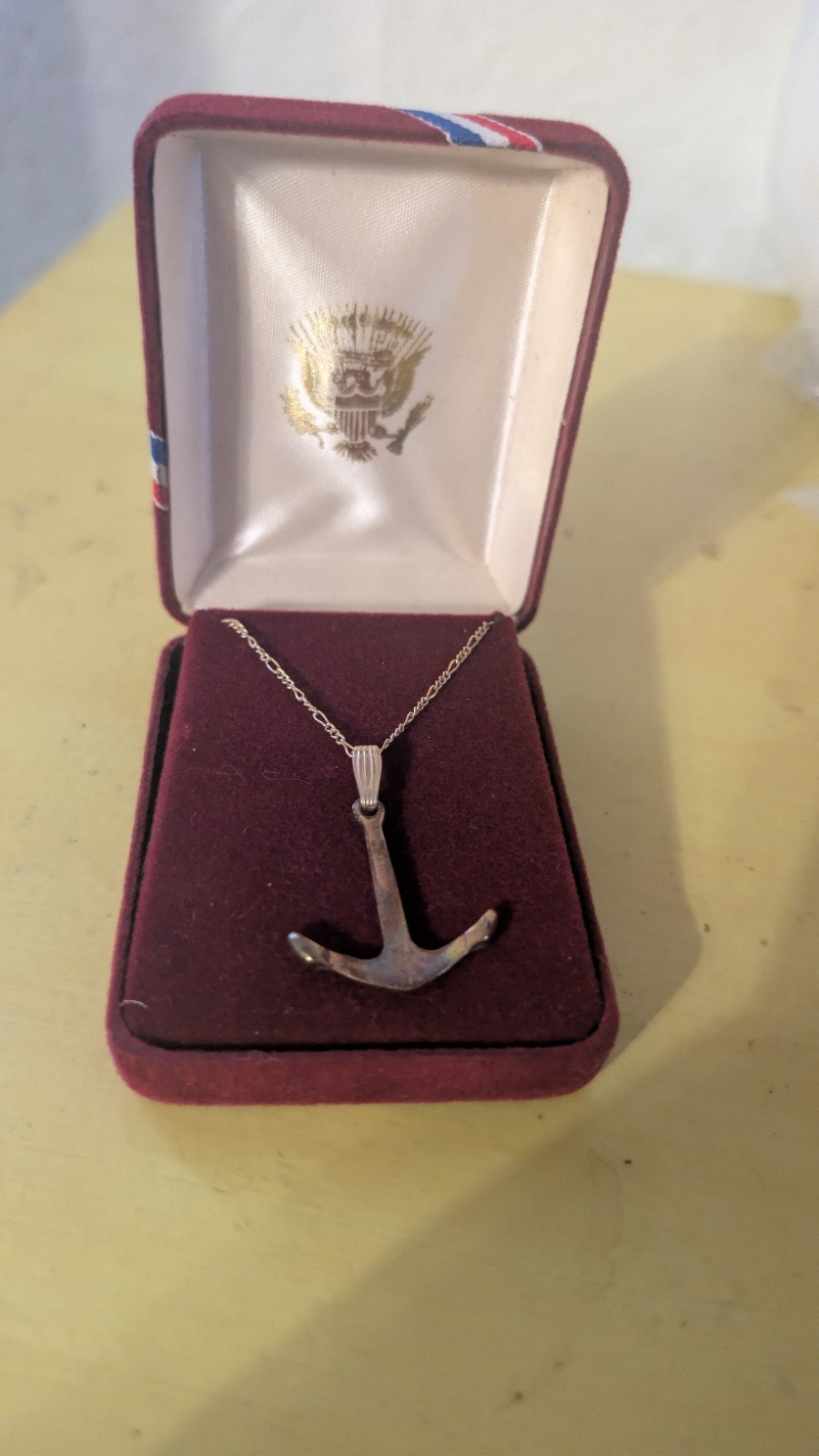 Vintage US Navy Anchor Pendant Necklace Gold Filled Chain Great Seal Boxed