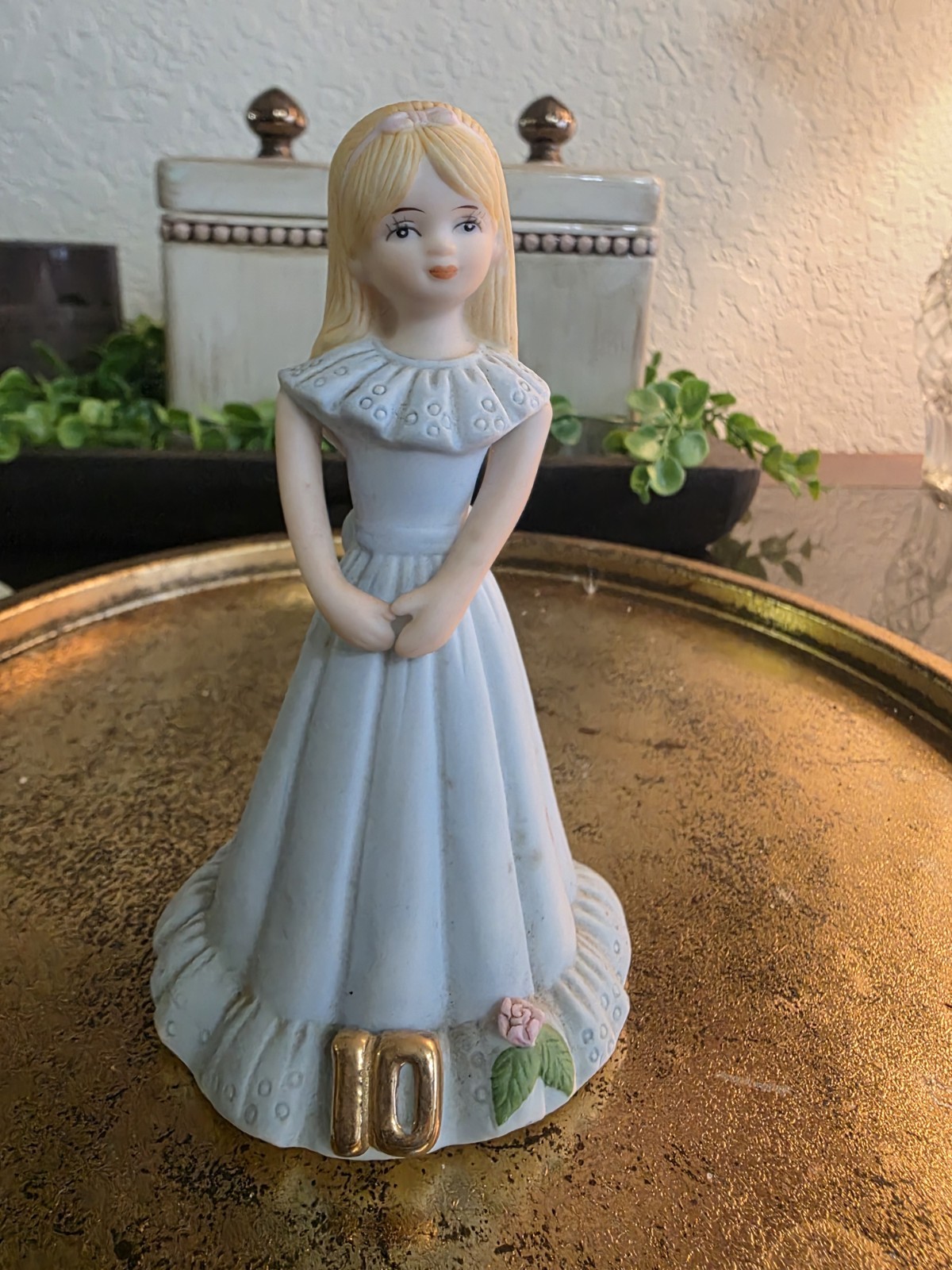 Vintage Enesco Growing Up Birthday Girls Age 10 Figurine Blue Dress 1981