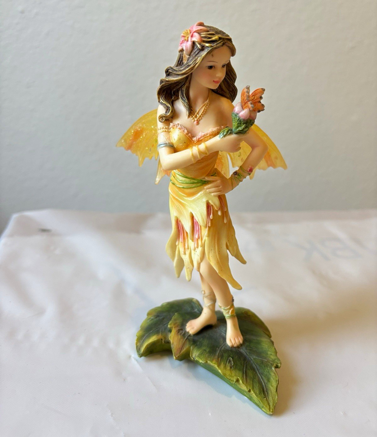 Faerie Glen Fantasy Fairy Figurine, “Flutterance”, Yellow Dress with Butterfly