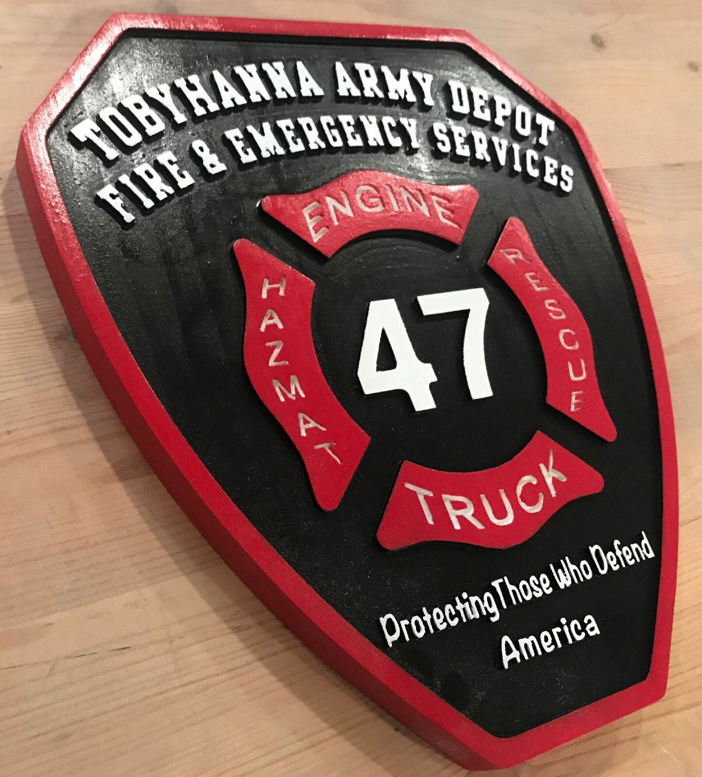 Fire Department Tobyhanna 3D routed carved wood patch sign plaque Custom