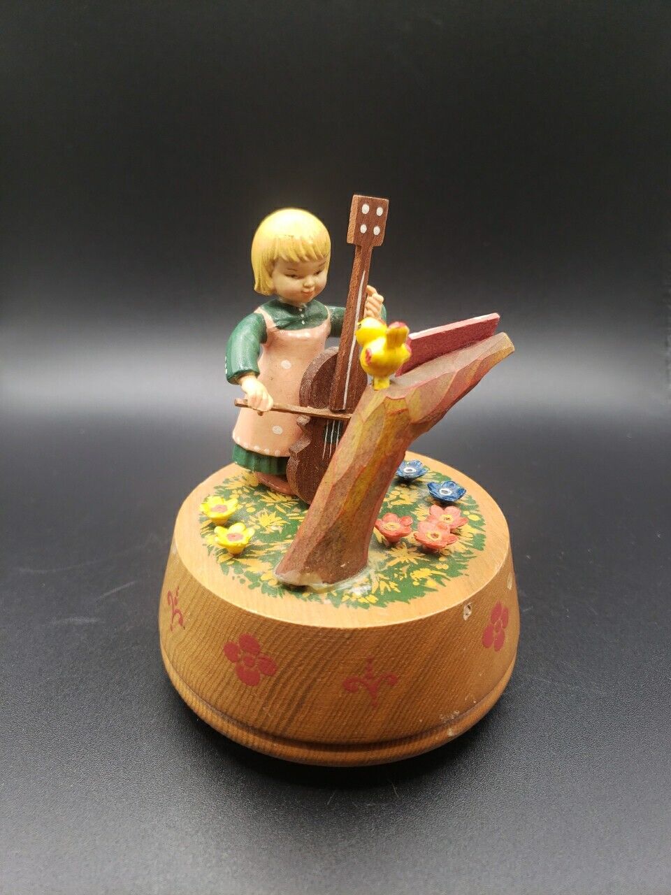 Anri Hand Painted Wooden Music Box Plays Sing A Song Rotates Vintage Italy