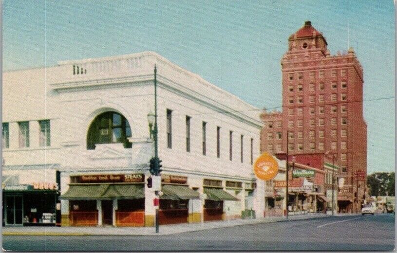 c1950s Walla Walla, Washington Postcard Downtown Scene / Marcus Whitman Hotel