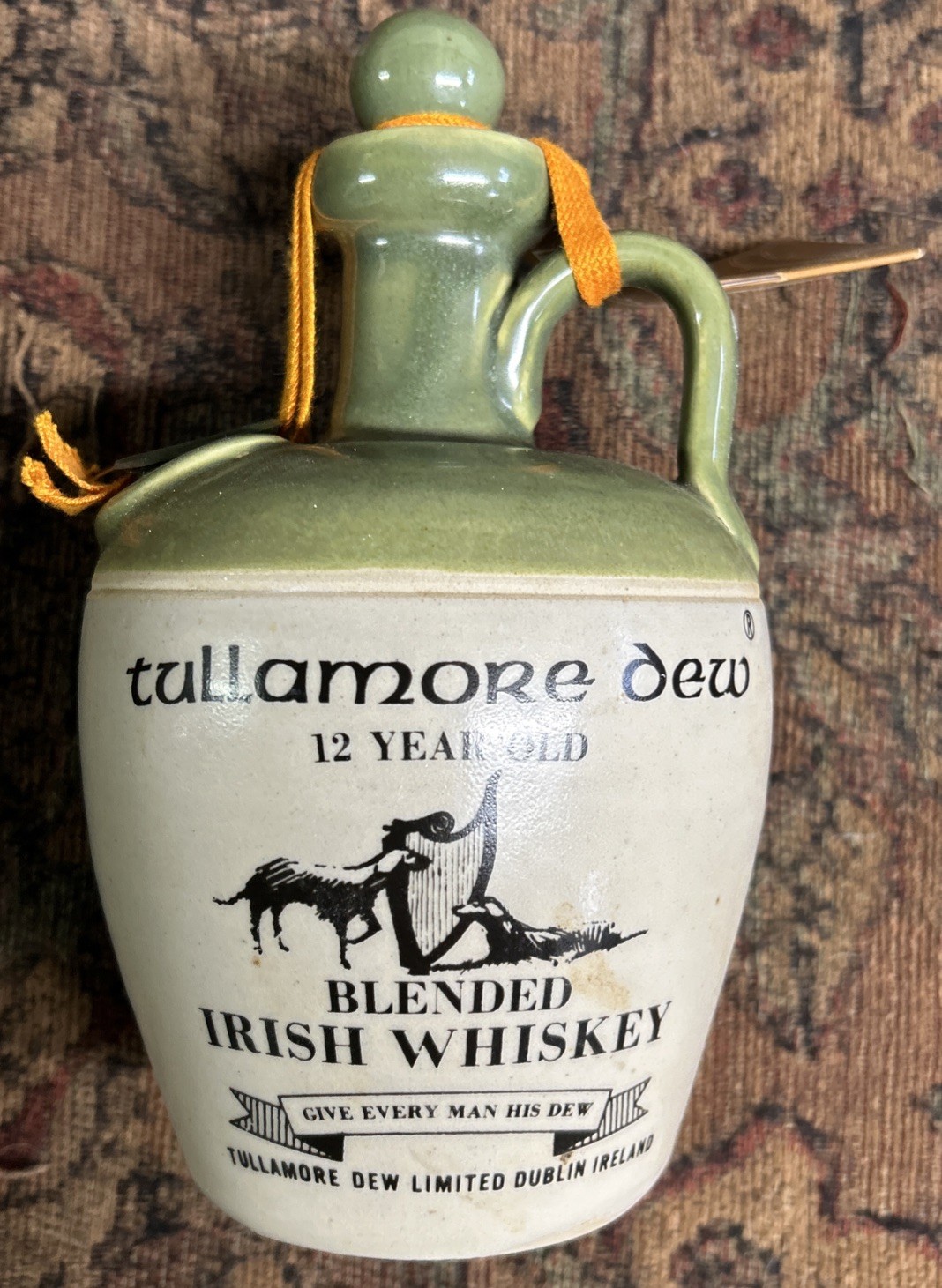 VINTAGE TULLAMORE DEW IRISH WHISKEY CERAMIC JUG W/ORIGINAL BOX-SEALED/EMPTY