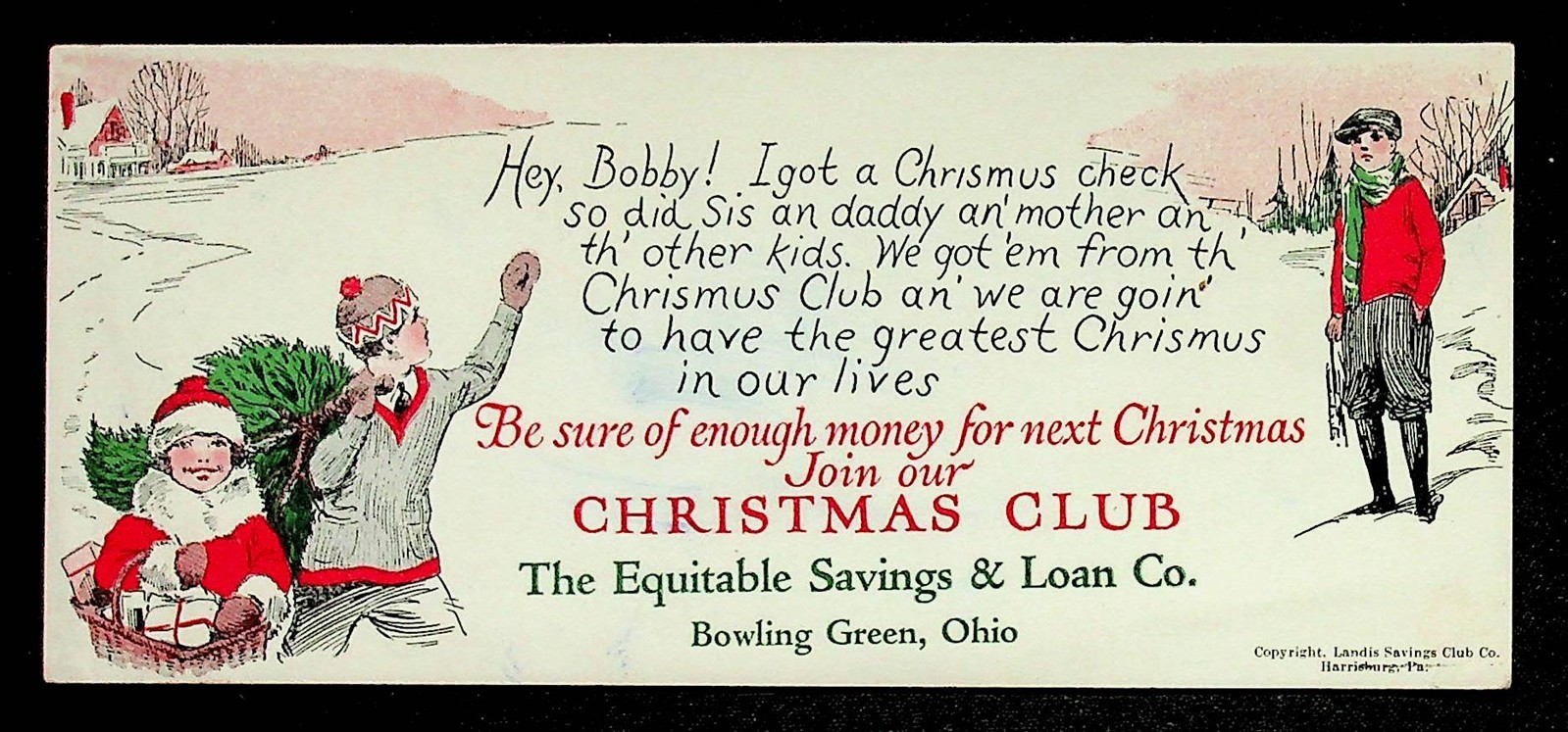 Equitable Savings & Loan Christmas Club Ink Blotter Bowling Green Ohio 1900s