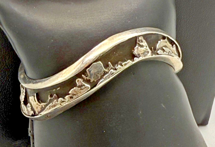 Vintage Danny Romero Yaqui Sterling Silver Cuff Bracelet Undulated Petroglyph