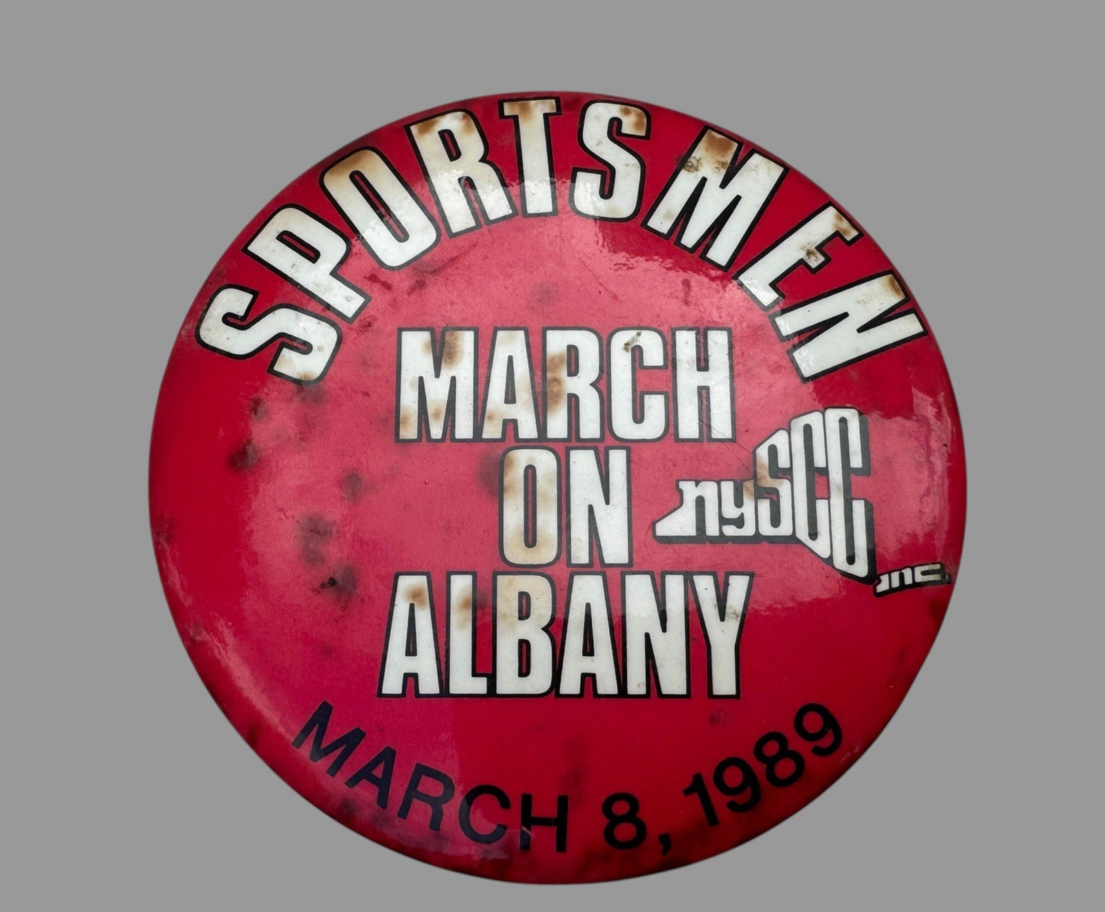 1989 Sportsmen March on Albany NYSCC 4” Pinback Button New York Rally Vintage