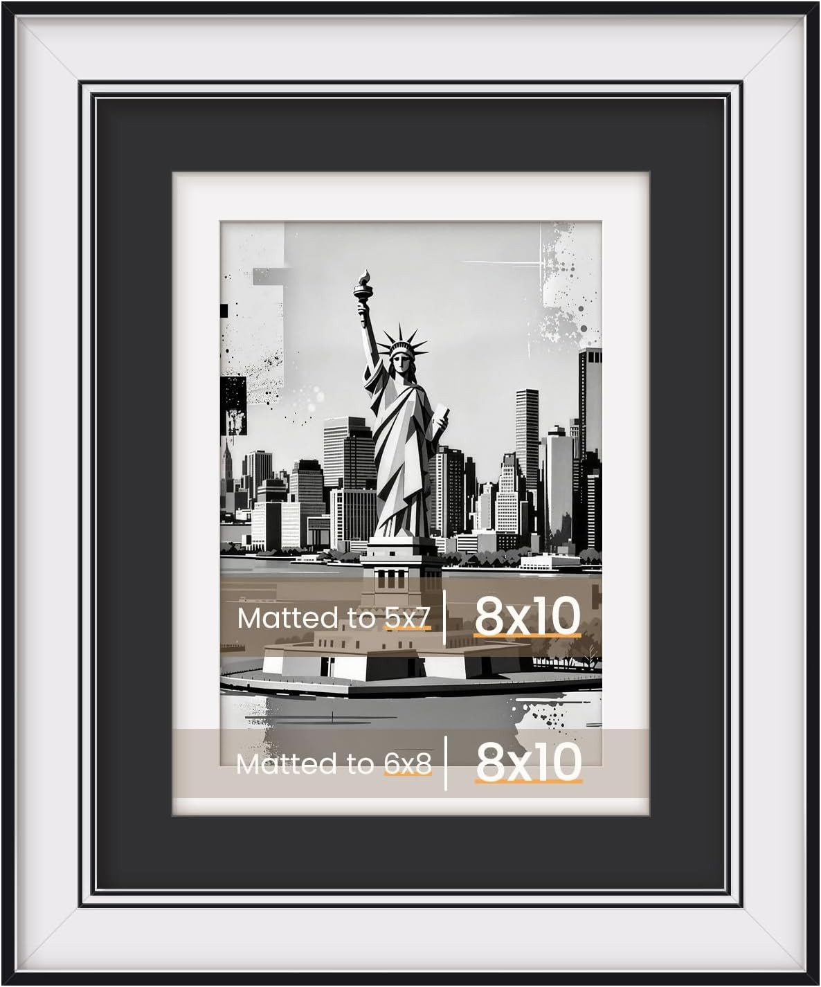 8x10 Picture Frame with Dual Mats, Black Photo Frames Matted for 8X10