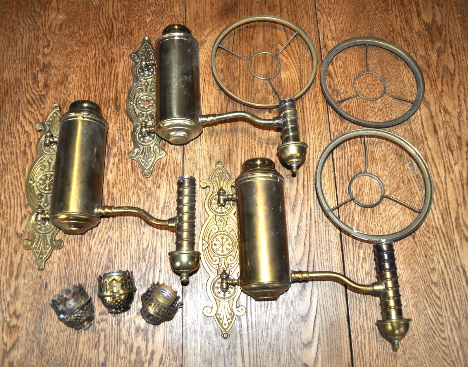 Three rare Wall Mount Manhattan Brass Student Lamp Parts or Repair