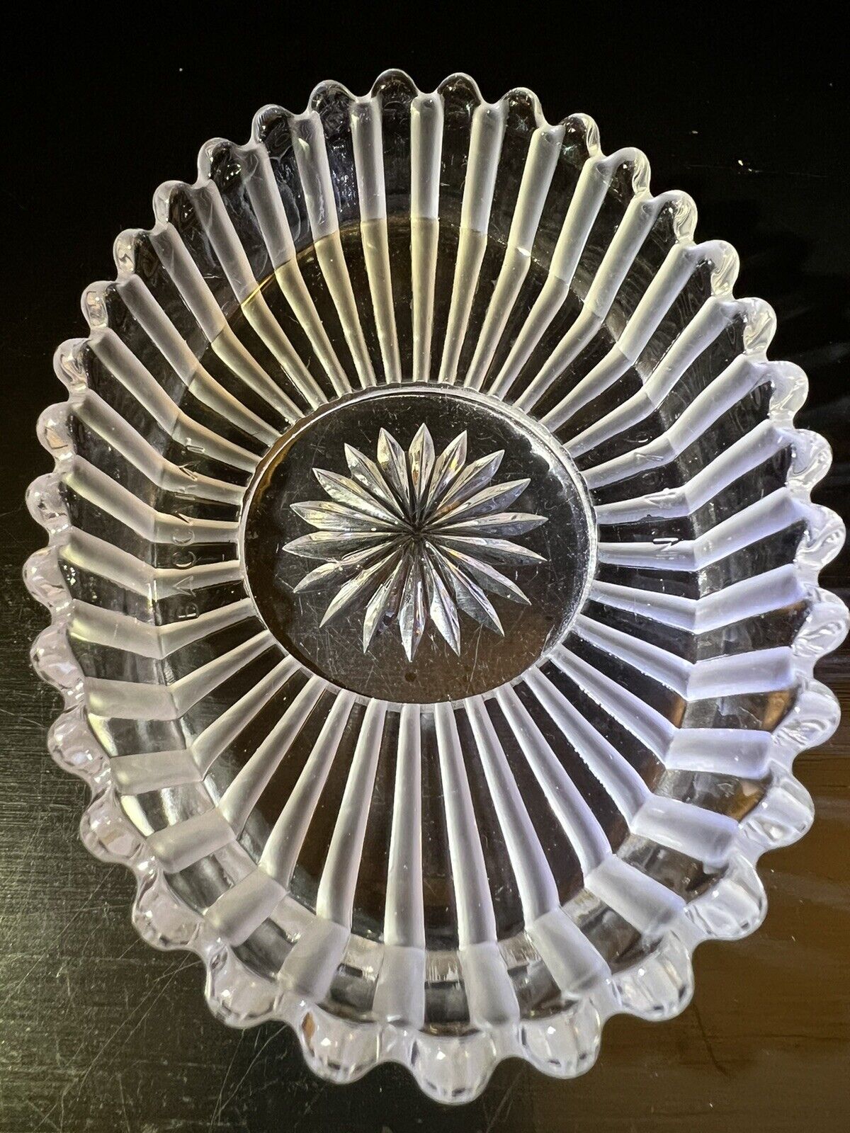 VERY RARE Baccarat Pressed Crystal Glass Bowl Pedestal Dish Salad Dessert Dish