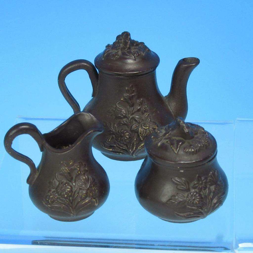 3 Piece Terra Cotta Childs Teaset - Teapot, Creamer, Covered Sugar Bowl