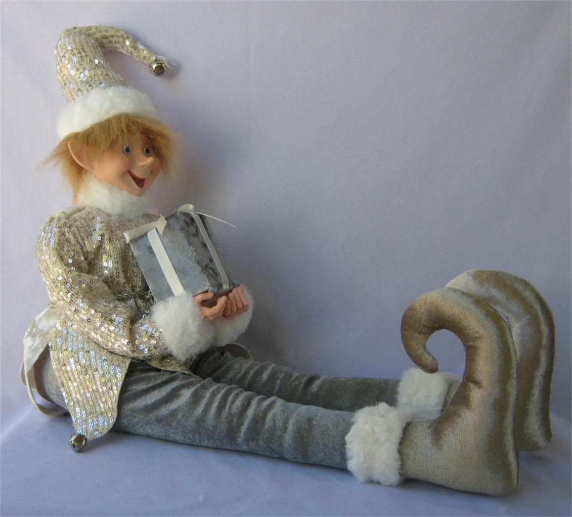 Large Rachel Zoe Christmas Elf Fairy Doll Richly Decorated  Gold Gray White