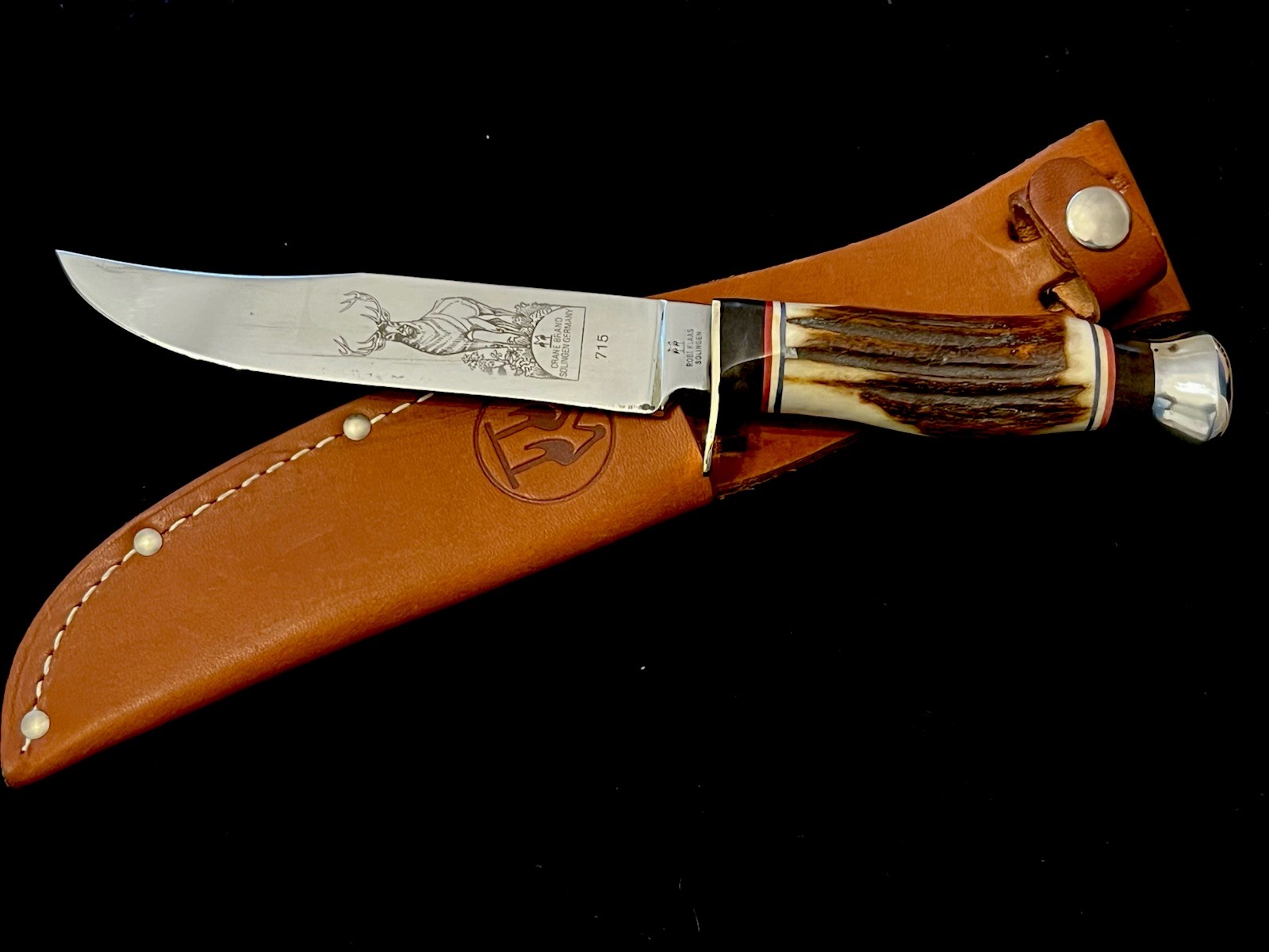Vintage Kissing Crane Solingen Germany Stag Deer 9”Fixed Blade KC-715 Knife MINT Vintage Kissing Crane Solingen Germany Stag Deer 9”Fixed Blade KC-715 Knife MINT