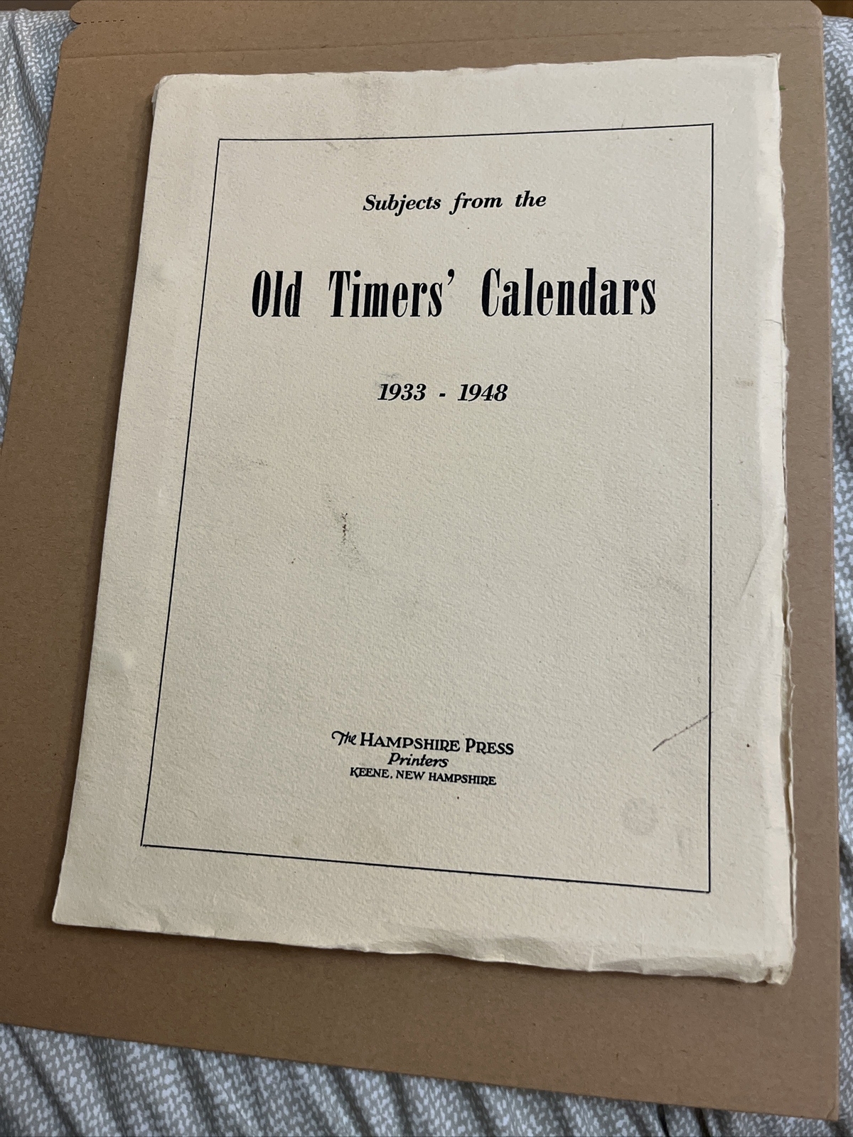 VTG Subjects from Old Timers’ Calendars 1933-1948 The Hampshire Press Keene NH