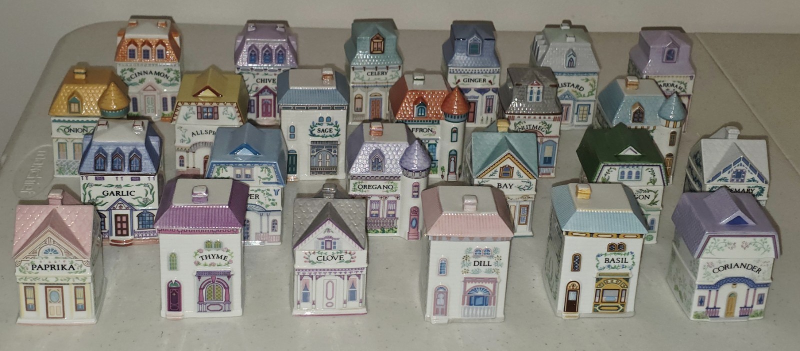Lenox Vintage 1989 Spice Village Containers Set Of 24 W/Original Display Shelf