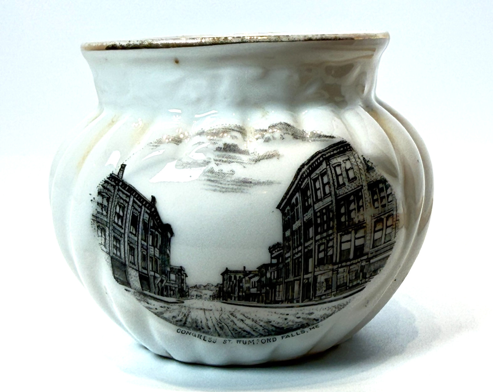 RUMFORD FALLS - Congress St - MAINE ME Antique Souvenir China TRINKET Gold CUP