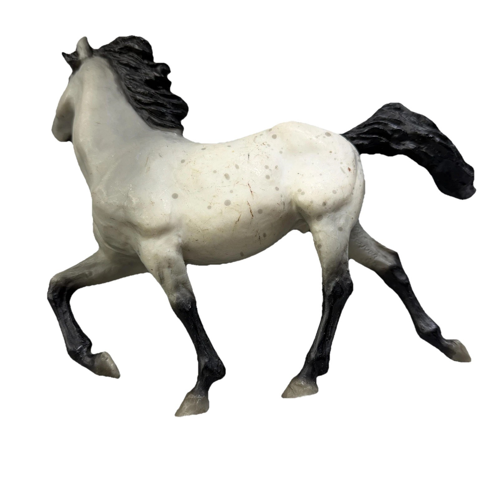 Vintage 1985 Bob Scriver Gray Horse Statue Figurine Black Mane Tail Collectible
