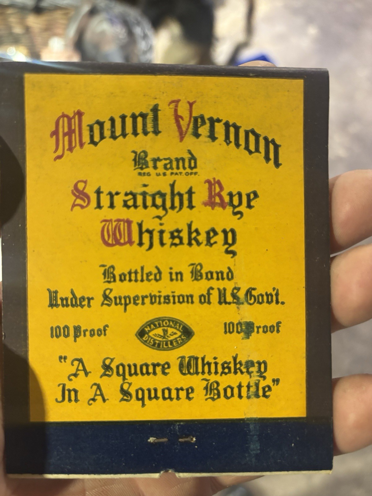 vintage Mount Vernon Brand Straight Rye Whiskey advertising Matchbook vintage Mount Vernon Brand Straight Rye Whiskey advertising Matchbook