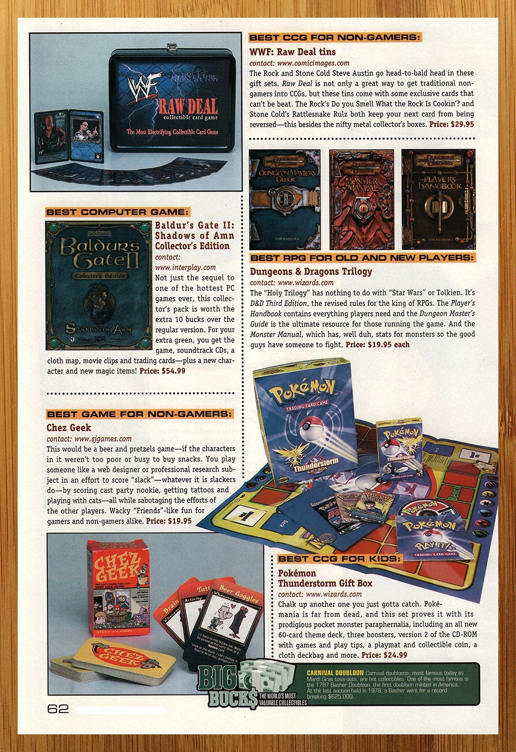 2000 Pokemon CCG/WWF/Baldur\'s Gate 2/Cheez Geek Print Ad/Poster TCG PC Cards Art