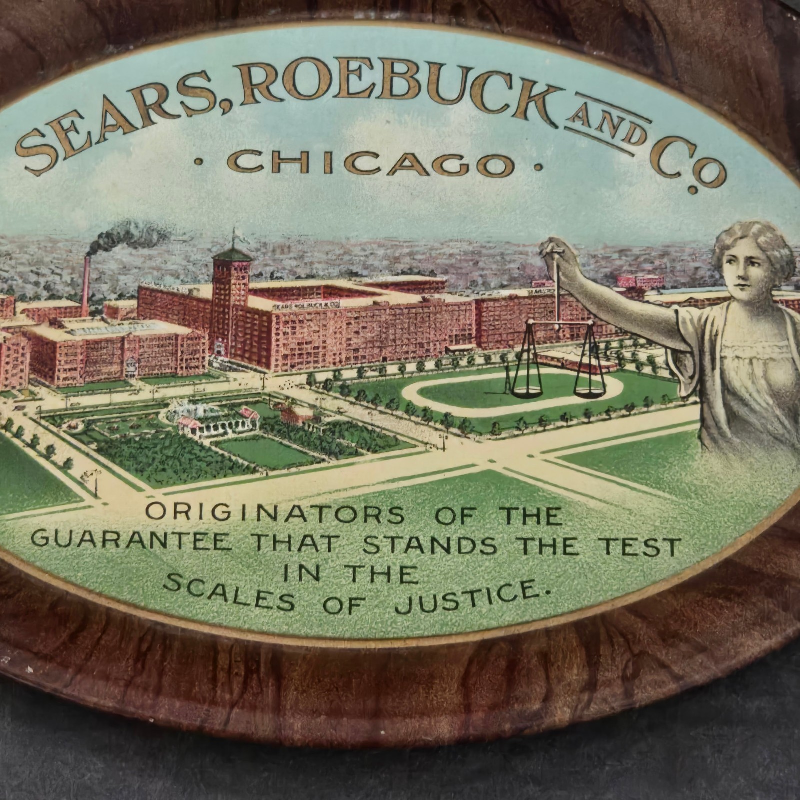 Antique Sears Roebuck & Co Chicago Tin Tip Tray Advertising Sign Vintage 1910s