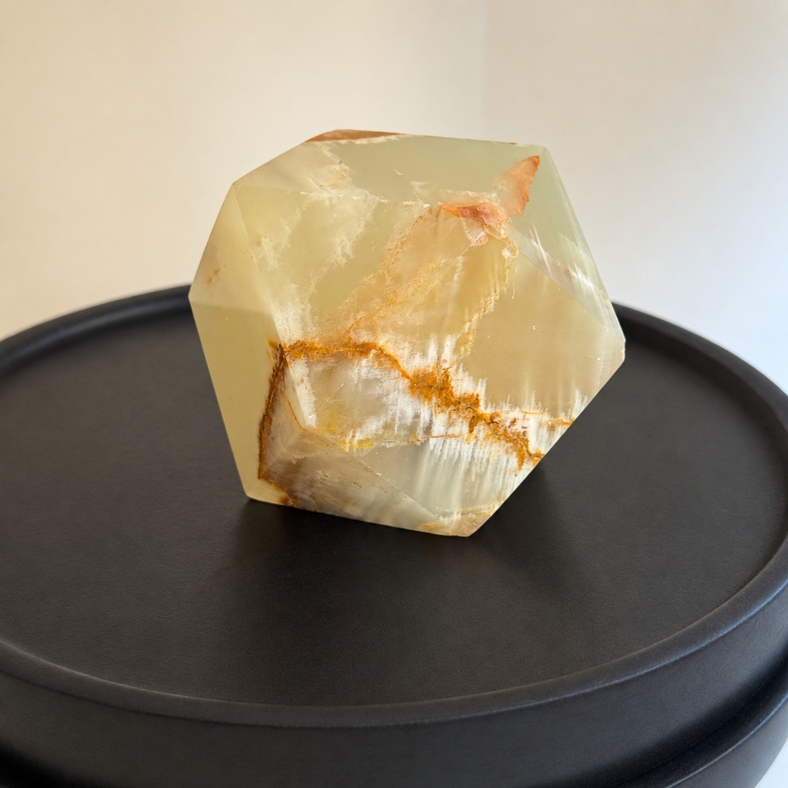 Vintage Carved Agate Stone Paperweight Geometric Orange White 3 Inch Vintage Carved Agate Stone Paperweight Geometric Orange White 3 Inch