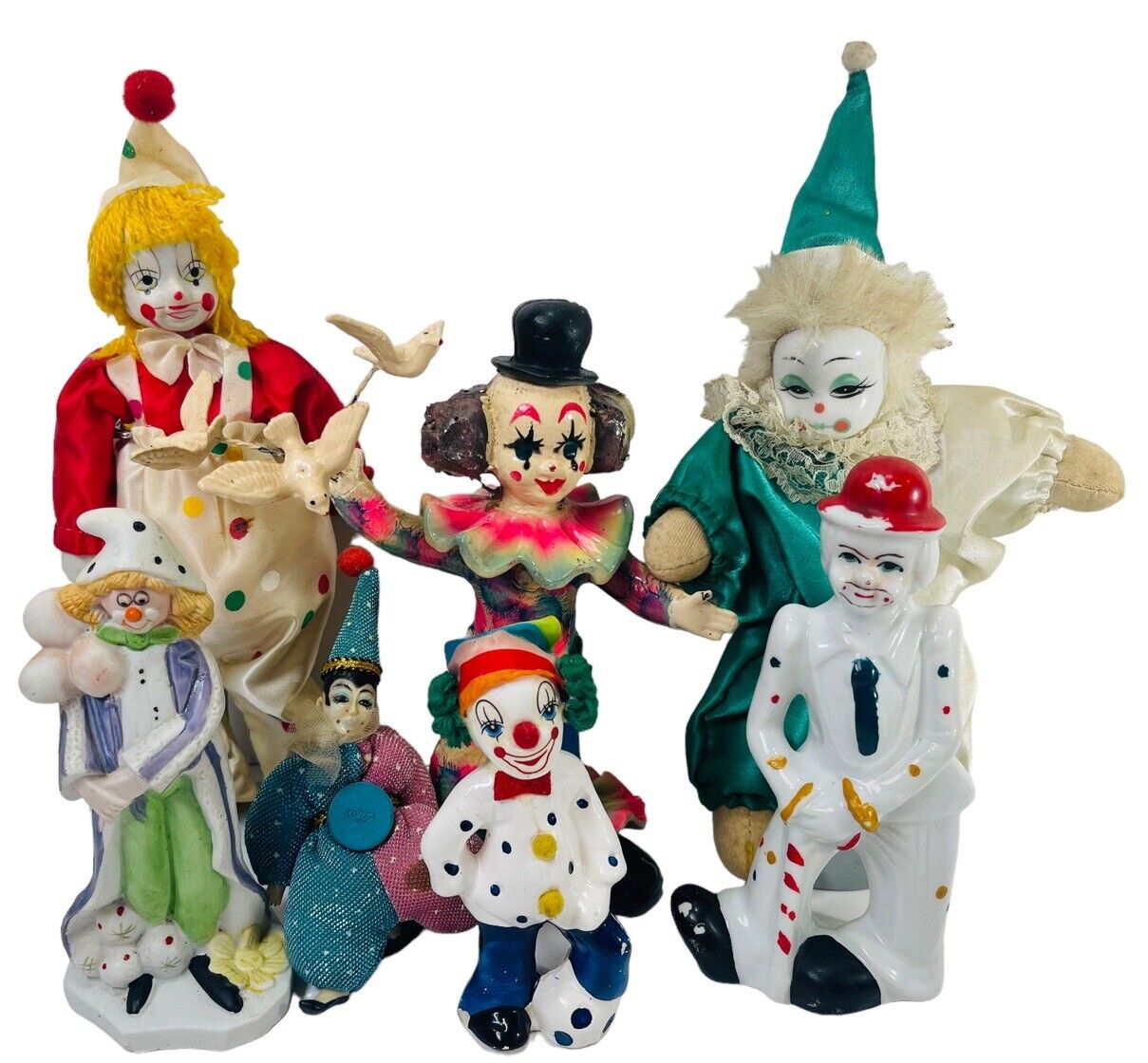 Vintage Clowns SIZES & SHAPES Made of Porcelain, Ceramic & Clay-Assortment of 7 