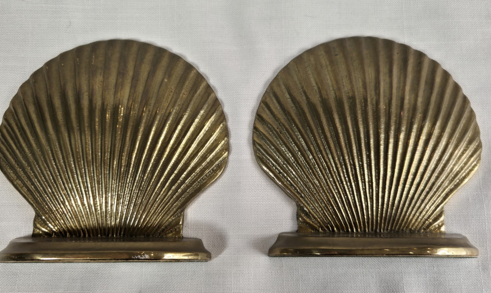 Vintage Leonard Brass Seashell Bookends Pair Hollywood Regency Coastal Decor